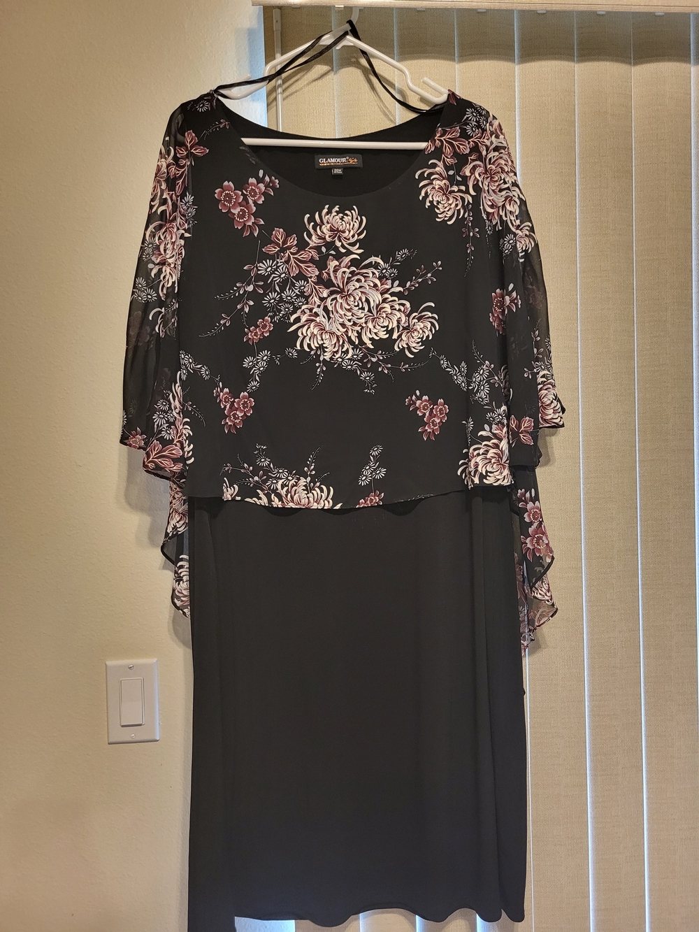 Glamorous Black Floral Overlay Midi Dress with Pink Accents